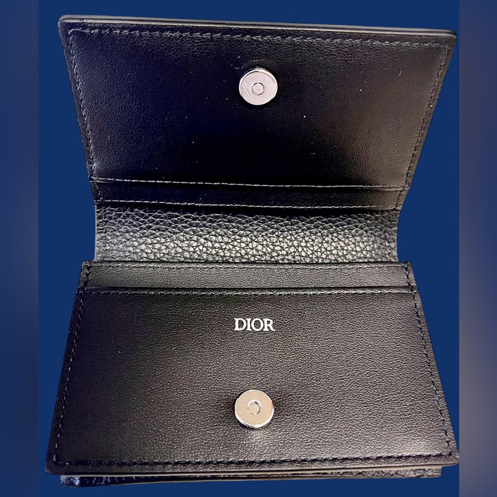 Dior NWOT Leather Wallet with Box&Dust bagPebbled black leather/white stitching - Picture 6 of 15